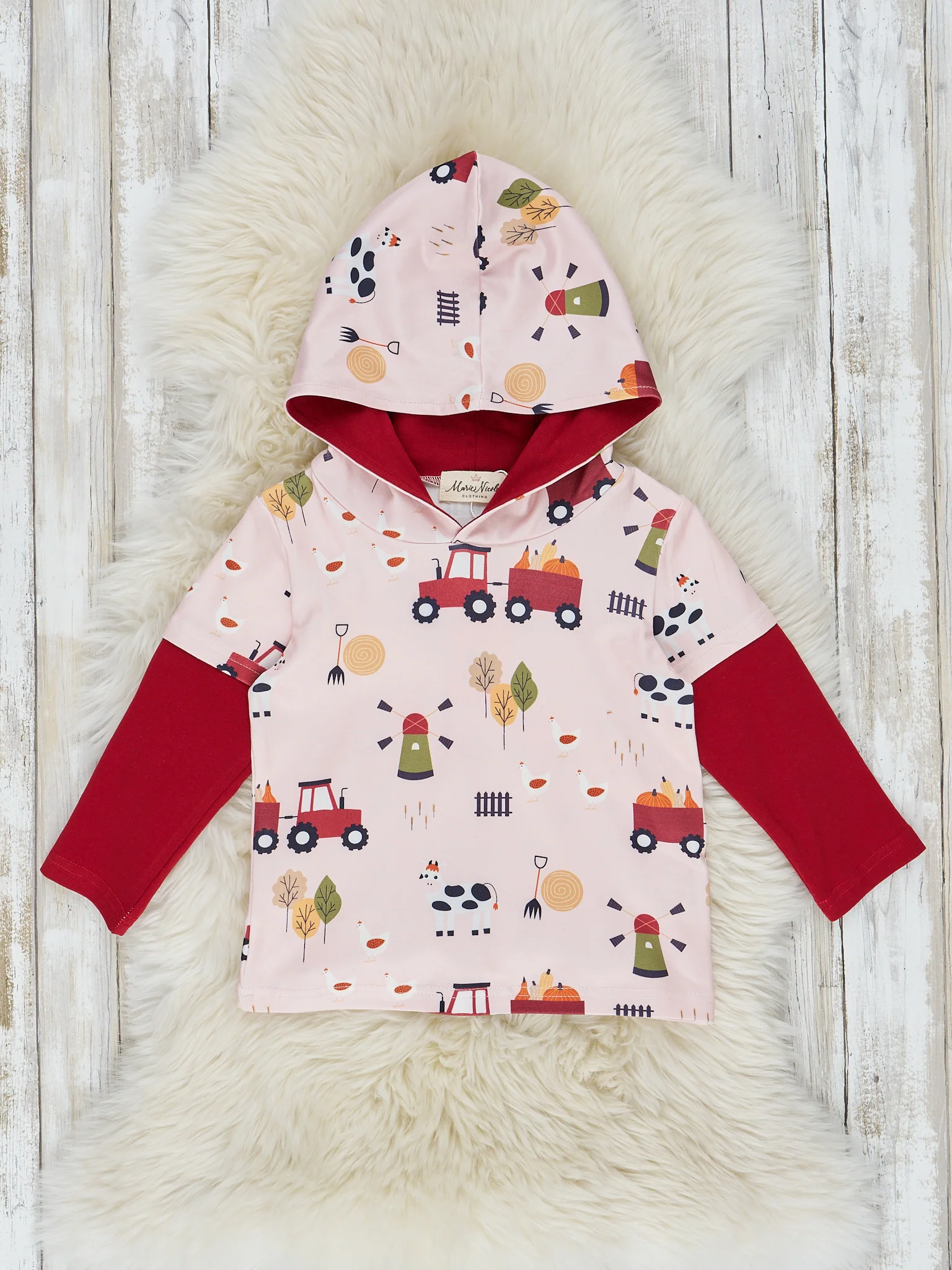 Yellow & Red Pumpkin Tractor Hooded Top