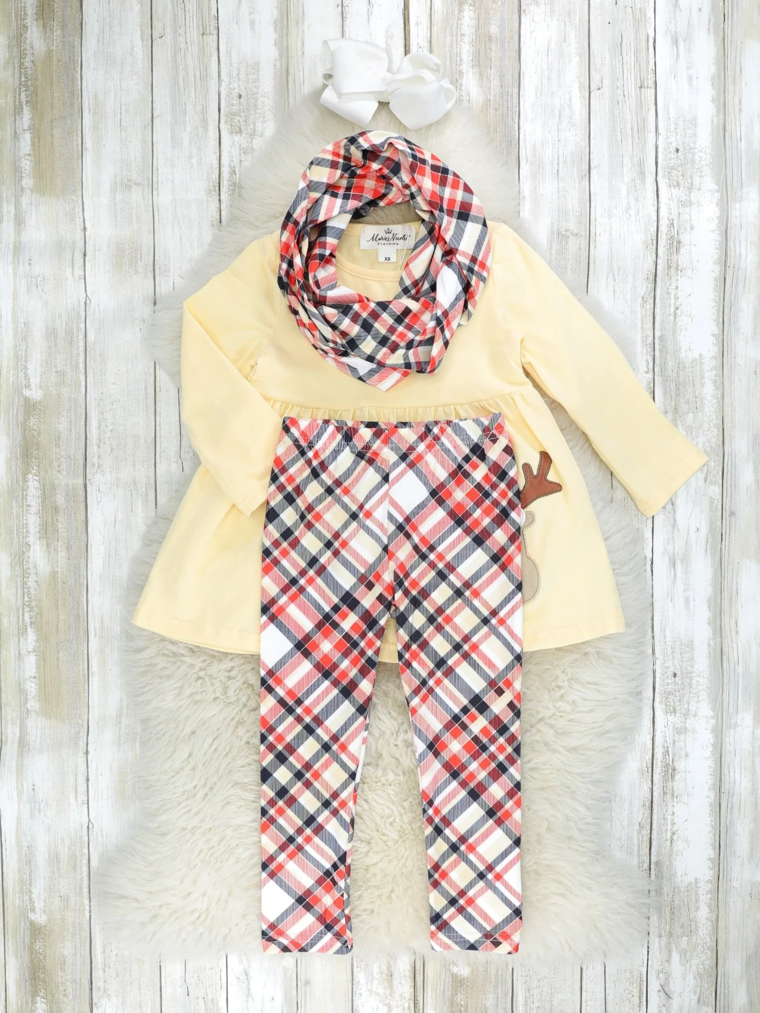 Yellow Reindeer Plaid 3-Piece Outfit - Image 2