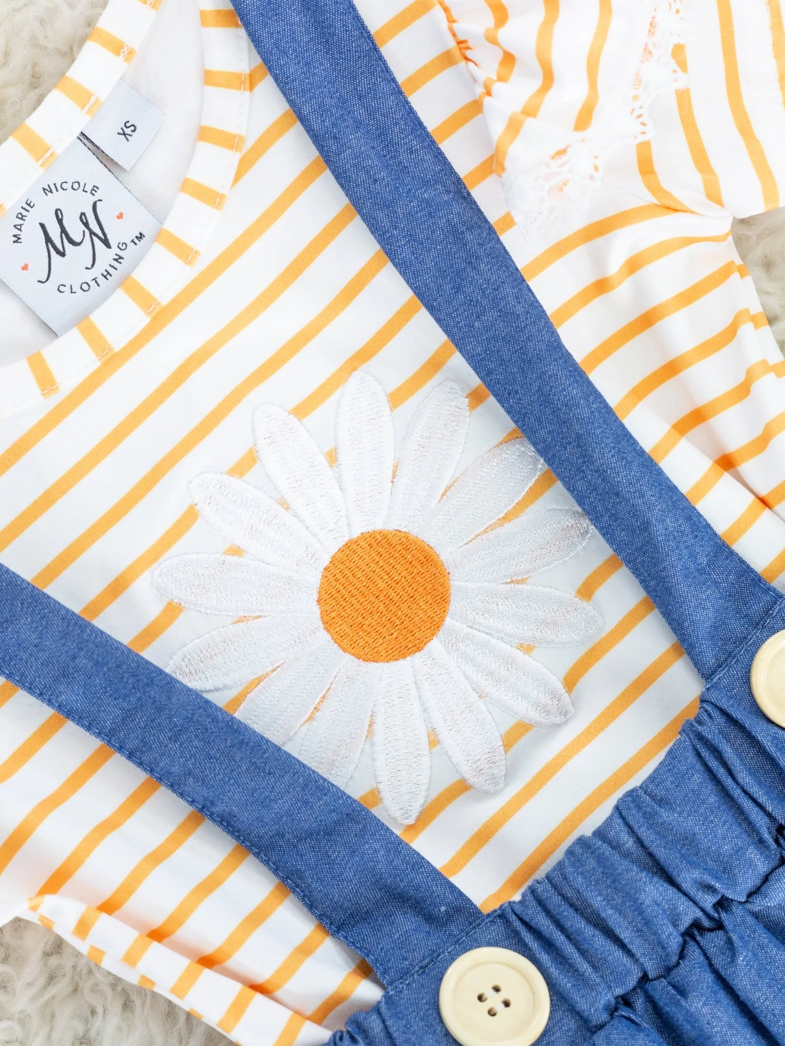 Yellow Striped Daisy Top & Chambray Suspender Skirt Set - Image 4