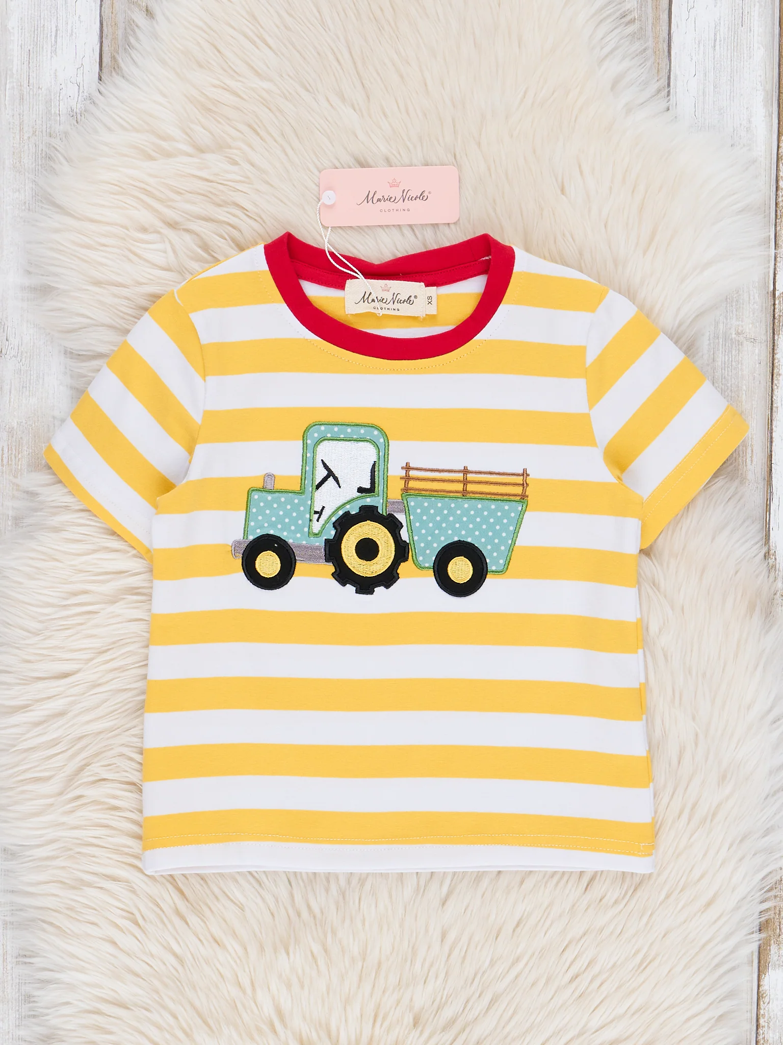 Yellow Striped Embroidered Tractor Shirt