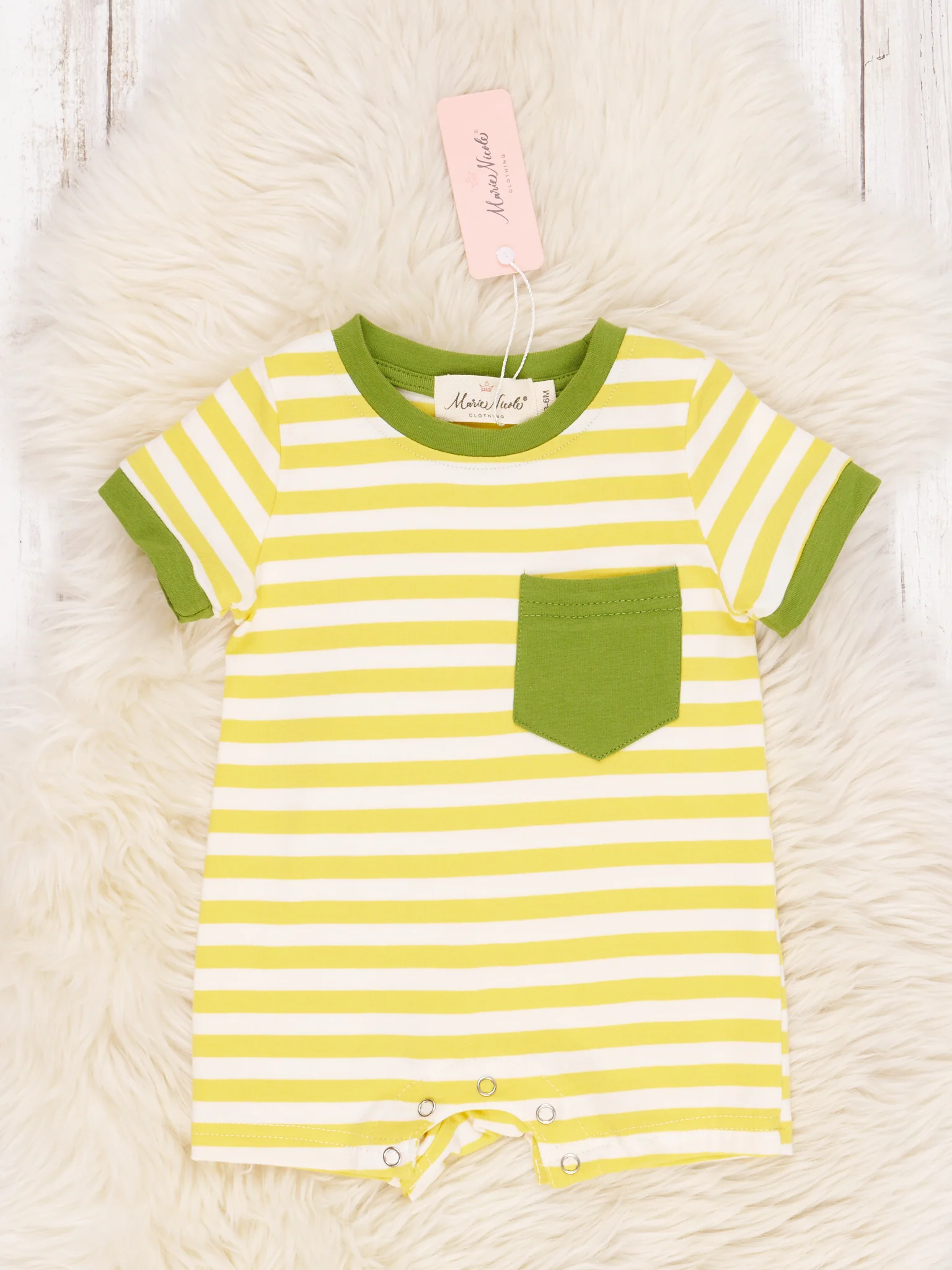 Yellow Striped Pocket Romper