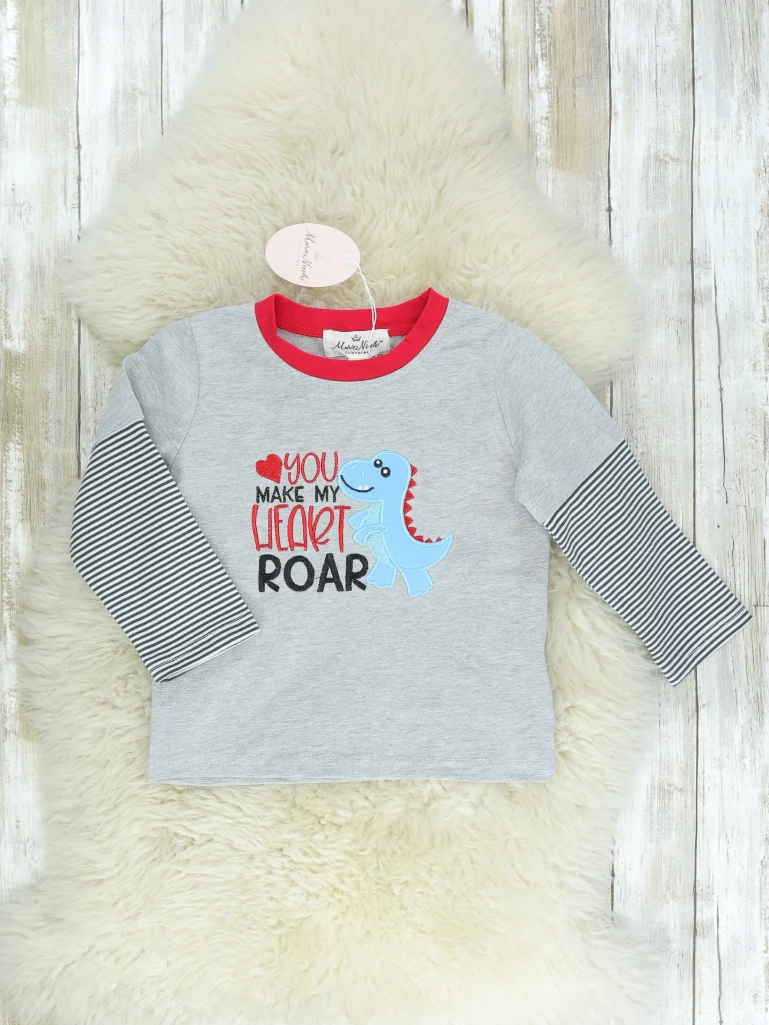 You Make My Heart Roar Gray Striped T-Shirt